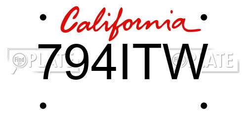 794ITW California License Plate