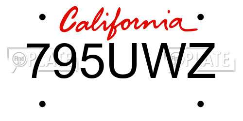 795UWZ California License Plate