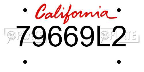 79669L2 California License Plate