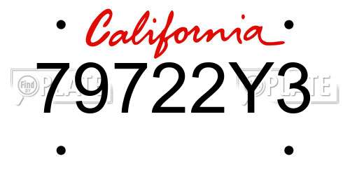 79722Y3 California License Plate