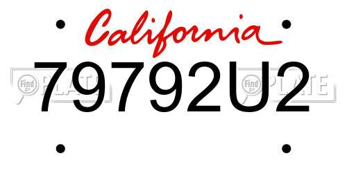 79792U2 California License Plate