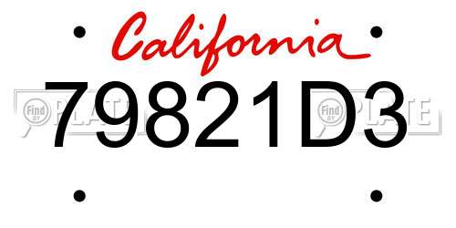 79821D3 California License Plate