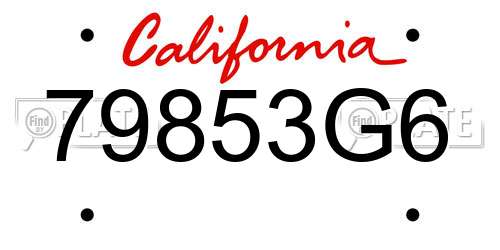 79853G6 California License Plate