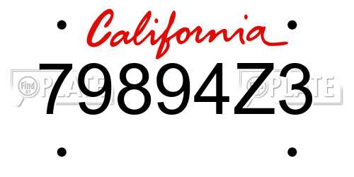 79894Z3 California License Plate