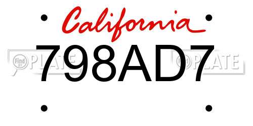 798AD7 California License Plate