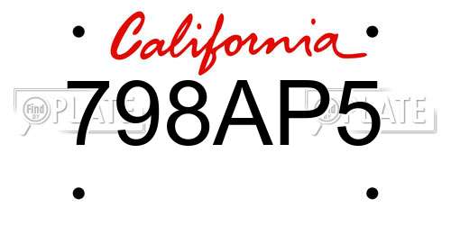 798AP5 California License Plate