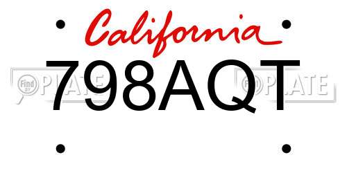 798AQT California License Plate