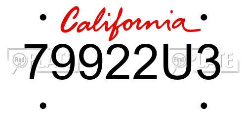79922U3 California License Plate