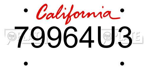 79964U3 California License Plate