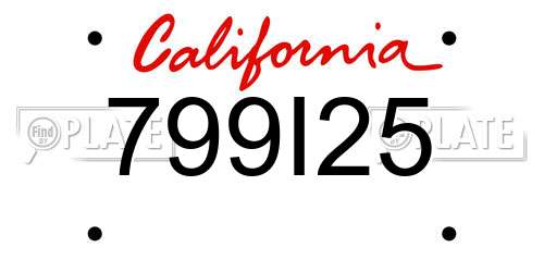 799I25 California License Plate