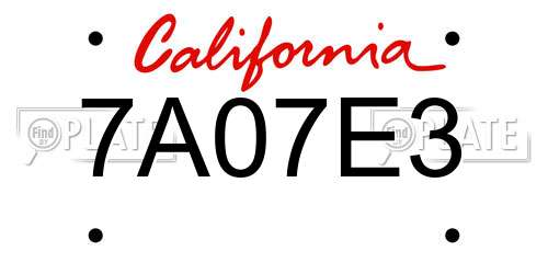 7A07E3 California License Plate