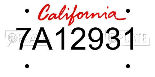 7A12931 California License Plate