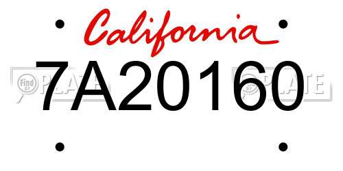 7A20160 California License Plate