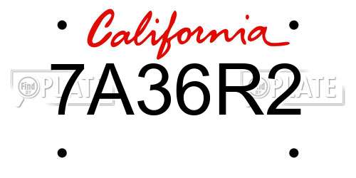 7A36R2 California License Plate