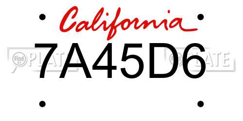 7A45D6 California License Plate