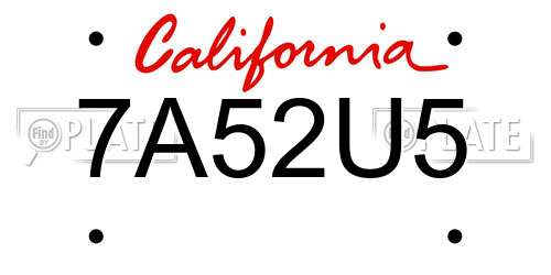 7A52U5 California License Plate