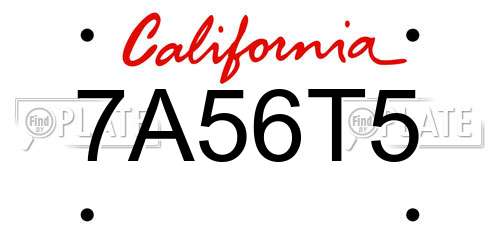 7A56T5 California License Plate