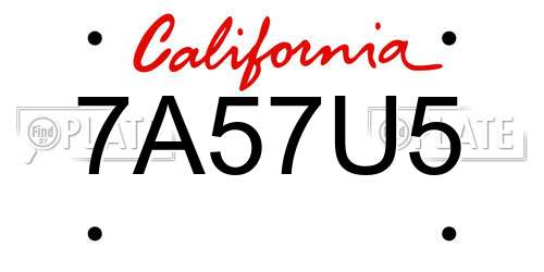 7A57U5 California License Plate