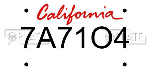7A71O4 California License Plate