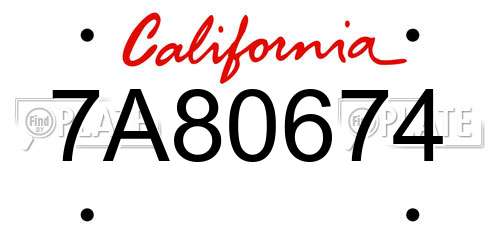 7A80674 California License Plate