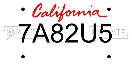 7A82U5 California License Plate