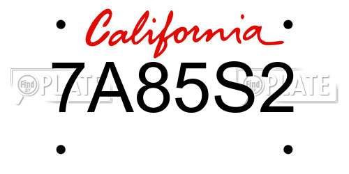 7A85S2 California License Plate