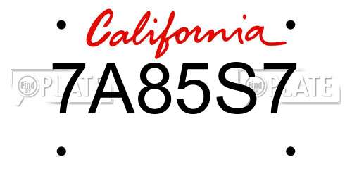 7A85S7 California License Plate