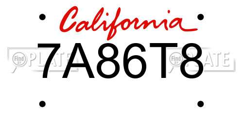 7A86T8 California License Plate