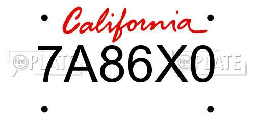 7A86X0 California License Plate