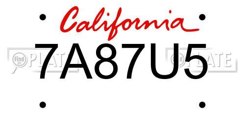 7A87U5 California License Plate