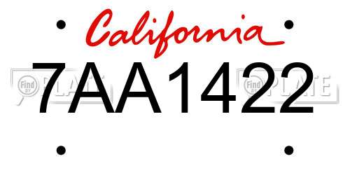7AA1422 California License Plate