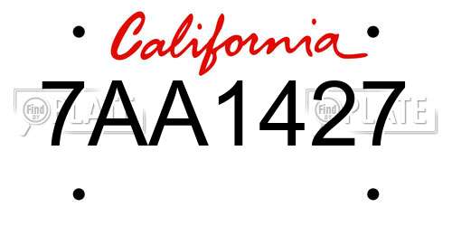 7AA1427 California License Plate
