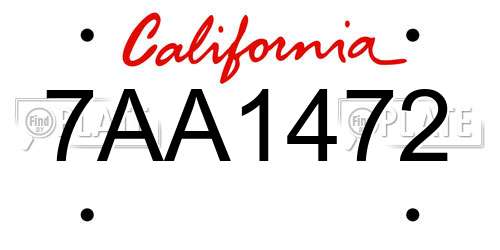 7AA1472 California License Plate