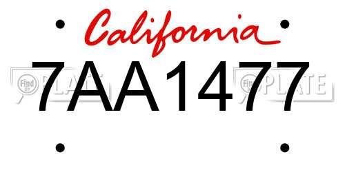 7AA1477 California License Plate