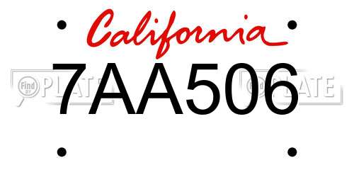 7AA506 California License Plate
