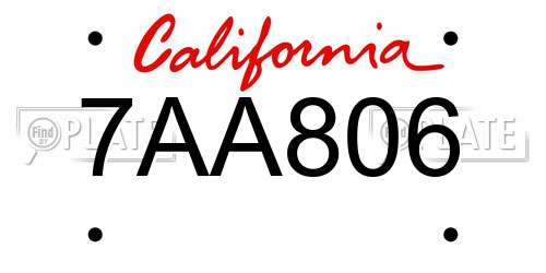 7AA806 California License Plate