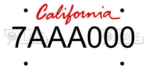 7AAA000 California License Plate