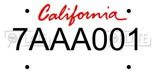 7AAA001 California License Plate