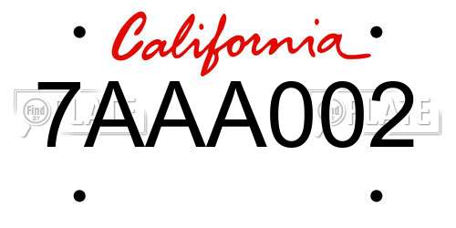 7AAA002 California License Plate