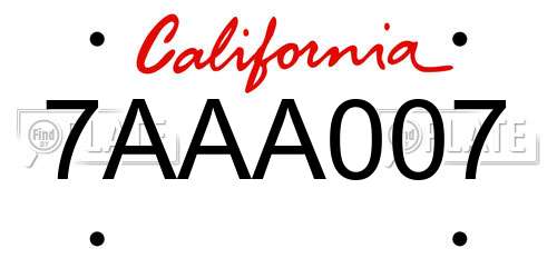 7AAA007 California License Plate