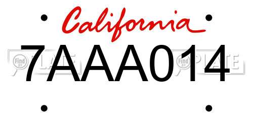 7AAA014 California License Plate