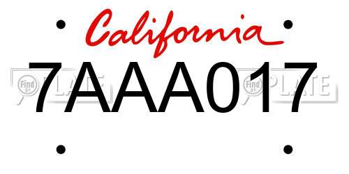 7AAA017 California License Plate