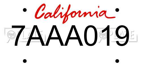 7AAA019 California License Plate