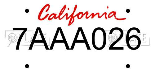 7AAA026 California License Plate
