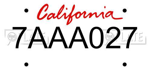7AAA027 California License Plate
