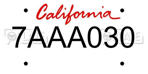 7AAA030 California License Plate