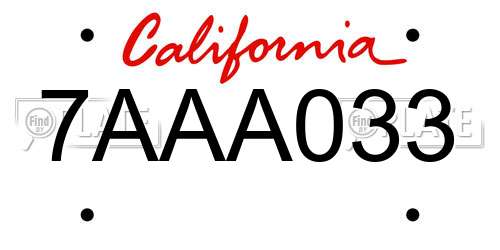 7AAA033 California License Plate