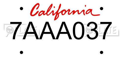 7AAA037 California License Plate
