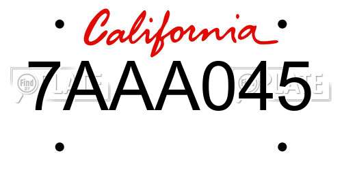 7AAA045 California License Plate