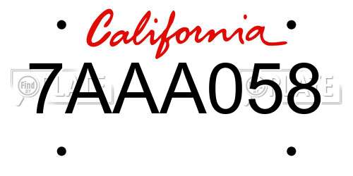 7AAA058 California License Plate